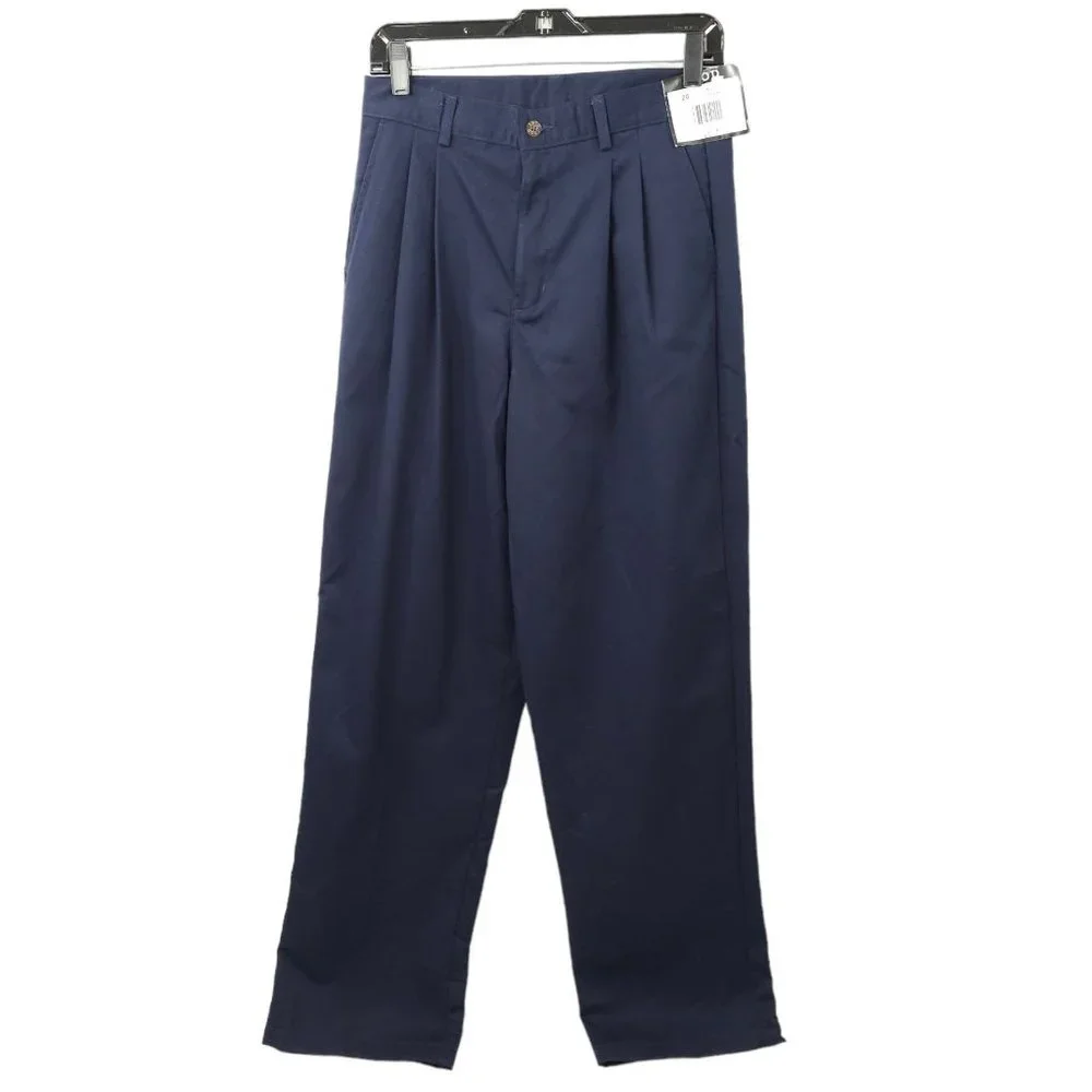 Izod Navy Blue Chino Pants Boys Size 20 Regular Cotton Pleated Front NEW